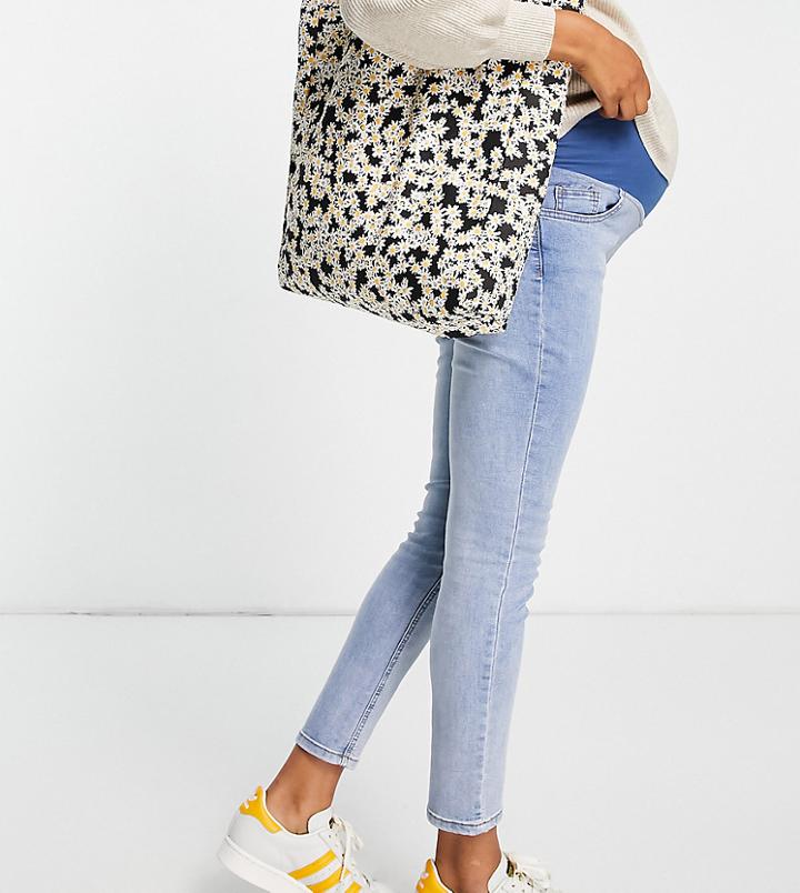 Cotton: On Maternity Underbump Cropped Skinny Jean In Light Wash-blues