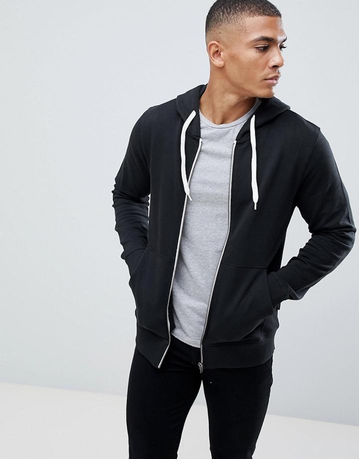 Jack And Jones Zip Through Hoodie - Black