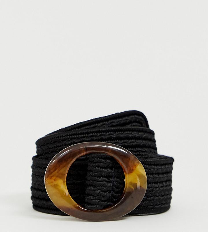 My Accessories Black Woven Belt With Resin Buckle - Black