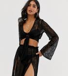 Missguided Tie Front Beach Crop Top In Black Lace - Black
