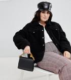 Brave Soul Plus Tedd Trucker Jacket In Borg - Black