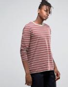 Asos Stripe Long Sleeve T-shirt With Curve Hem - Red