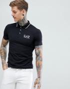 Ea7 Slim Fit Tipped Stretch Polo In Black - Black