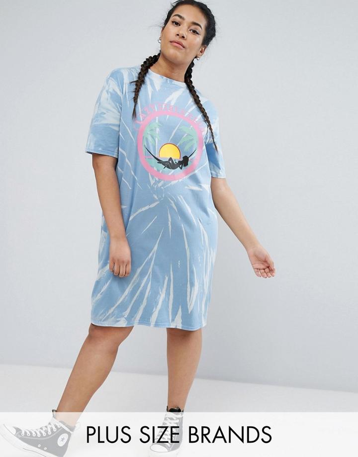 Daisy Street Plus Tie Dye T-shirt Dress - Blue