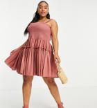 Asos Design Curve Cami Mini Sundress Dress With Raw Edges In Dusky Pink