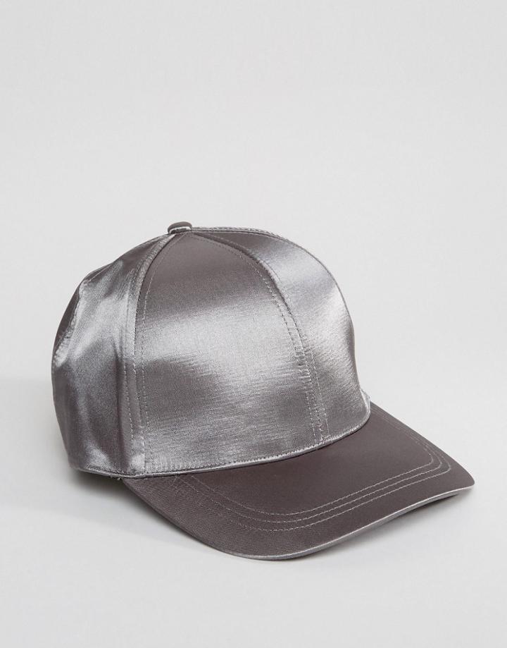 Asos Baseball Cap In Silver Satin - Silver