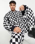 Topman Oversized Checkerboard Print Hoodie In Black And White - Part Of A Set