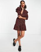Whistles Smock Mini Dress With Flounce Hem In Red Floral-multi