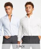 Selected Homme 2 Pack Slim Fit Oxford Shirt In White & Blue-multi