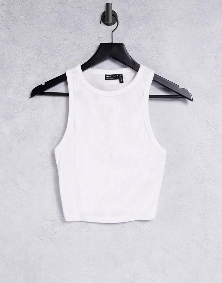 Asos Design Racer Tank In Waffle In White