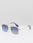 Asos Aviator Sunglasses In Gold Metal With Blue Lens - Blue