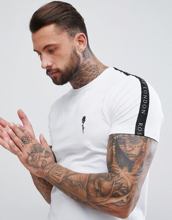 Rose London Logo Muscle T-shirt With Side Stripe - White