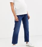 Asos Design Maternity Florence Authentic Straight Leg With Side Bump Band-blue