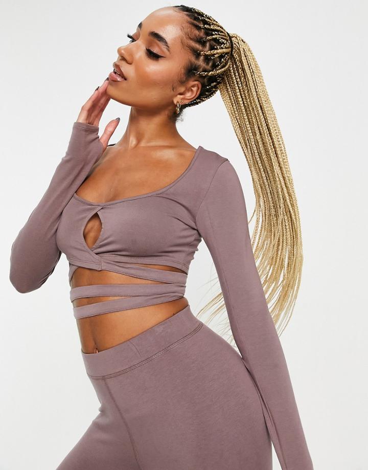 Hiit Crop Top With Wrap And Tie Details In Mink-brown