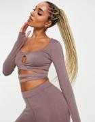 Hiit Crop Top With Wrap And Tie Details In Mink-brown