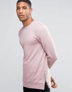 Asos Longline Muscle Fit Sweatshirt With Side Zips - Pink