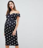 Asos Design Maternity Exclusive Scuba Bardot Dress With Pephem In Mono Spot - Multi