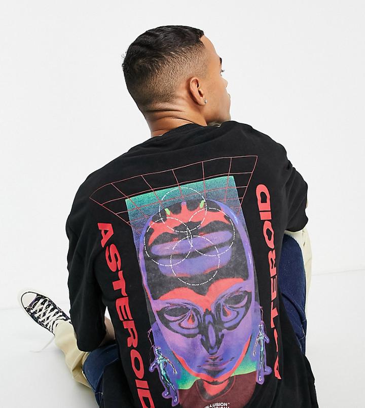 Collusion Oversized T-shirt With Print In Dark Brown Acid Wash Pique