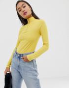 New Look Zip Up High Neck Top In Yellow - Yellow