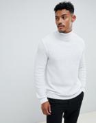 Asos Design Knitted Cable Roll Neck Sweater In White - White
