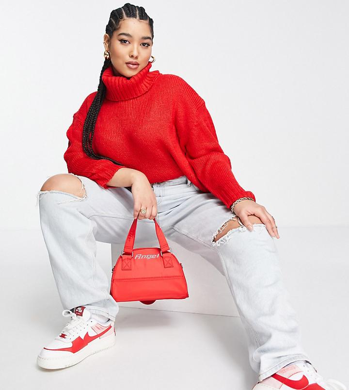 Brave Soul Plus Cattio Boxy Cropped Turtle Neck Sweater-red