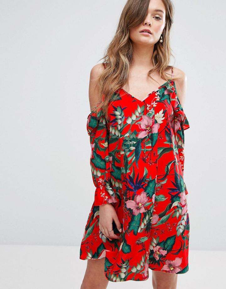Miss Selfridge Printed Cold Shoulder Smock Dress - Multi