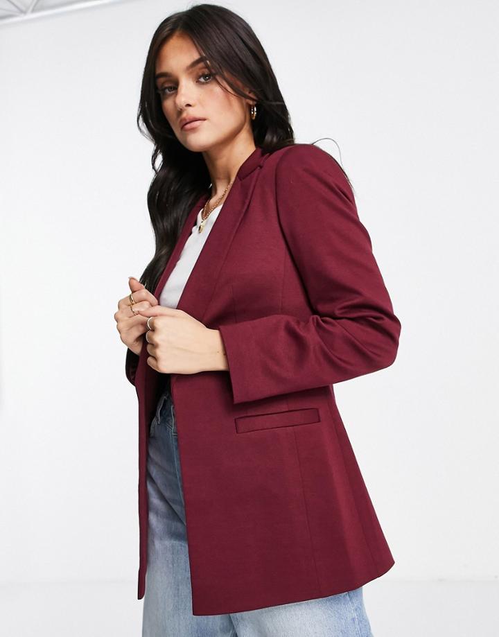 Miss Selfridge Longline Ponte Blazer In Burgundy-red