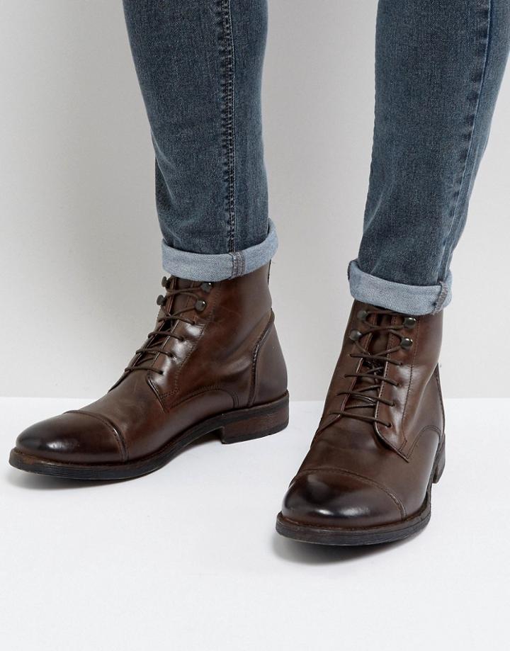 Base London Clapham Leather Military Boots In Brown - Brown