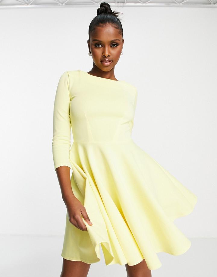 Closet London Scuba Skater Dress In Lemon-yellow