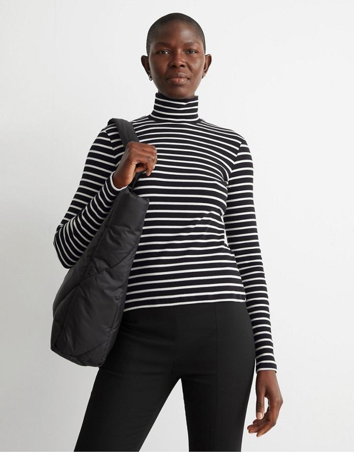 & Other Stories Cotton Stripe Print Top In Black And White - Multi