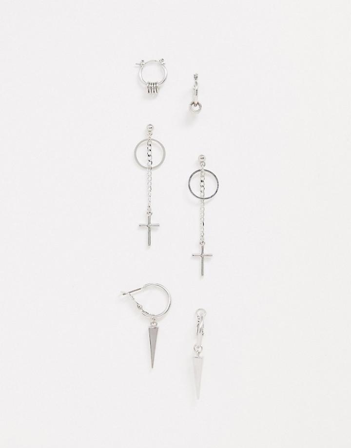 Uncommon Souls 3 Pack Earrings In Silver