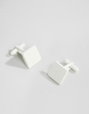 Asos Square Cufflinks In Matte White - White