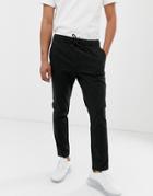 Asos Design Slim Chinos With Elastic Waist In Black
