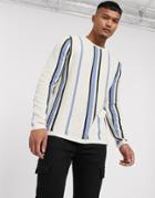 Asos Design Sweater In Vertical Stripe In Ecru-cream