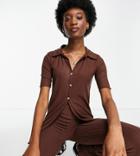 Stradivarius Short Sleeve Button Detail Polo In Brown - Part Of A Set