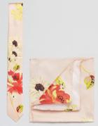 Asos Wedding Floral Tie And Pocket Square Pack In Silk - Pink