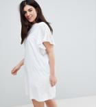 Asos Curve T-shirt Dress With Broderie Sleeves - White