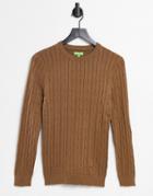 Gianni Feraud Premium Muscle Fit Crew Neck Cable Knitted Sweater-brown
