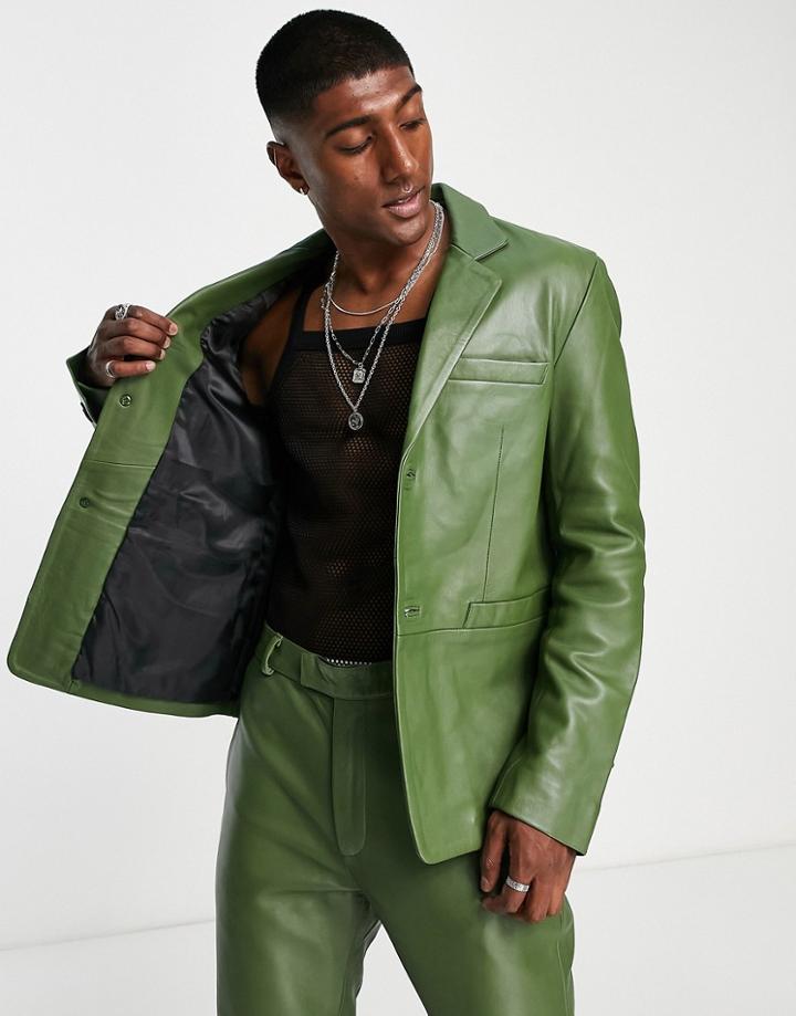 Bolongaro Trevor Leather Suit Jacket In Green