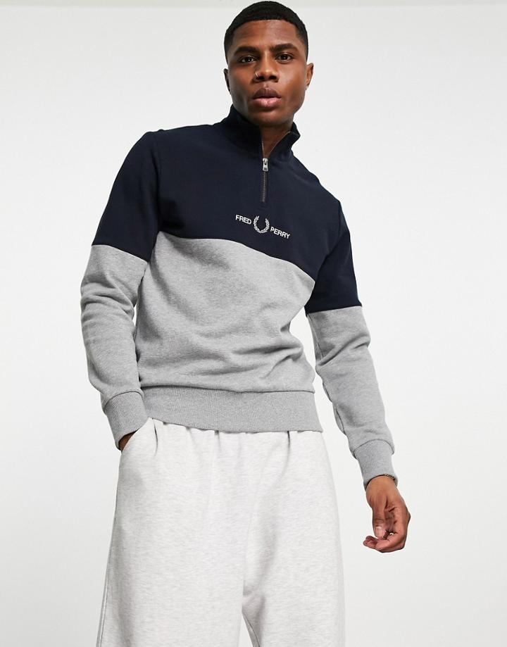 Fred Perry Color Block Half Zip Sweatshirt In Gray