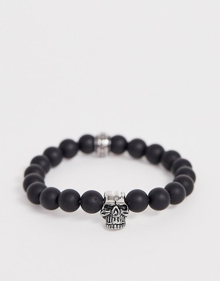 Seven London Black Beaded Bracelet With Skull Charm