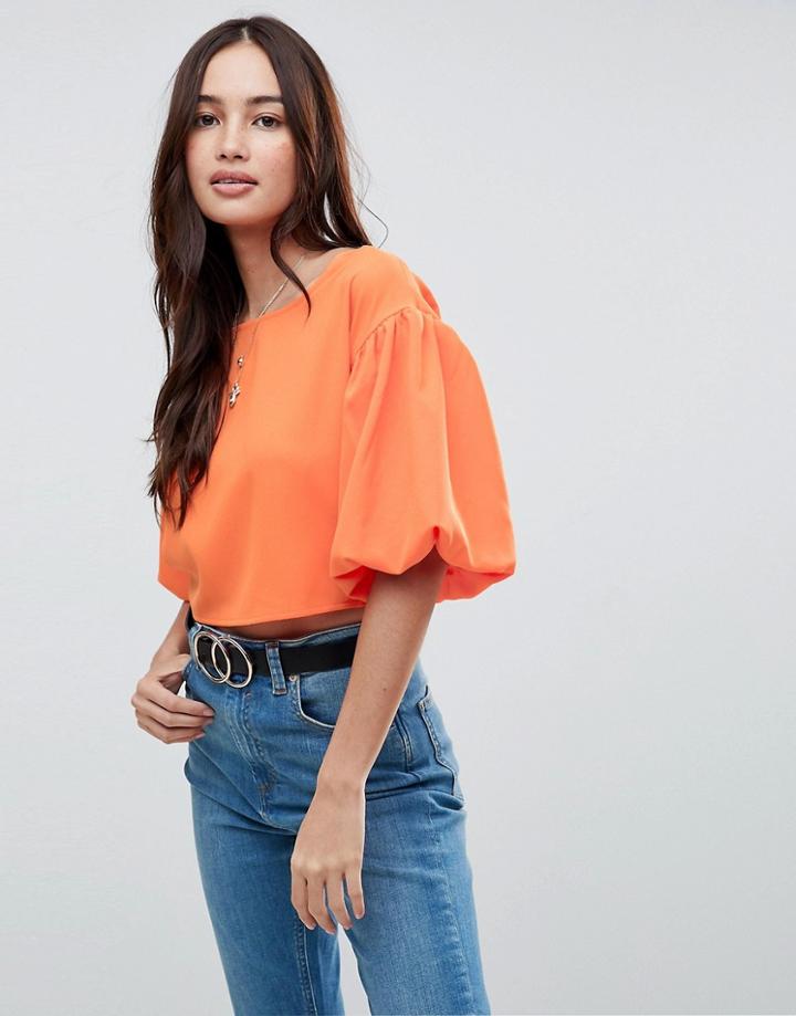 Boohoo Exaggerated Sleeve Cropped Top - Orange