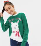 New Look Christmas Sweater With Llama Print In Green - Green