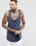 Asos Oil Wash Rib Tank With Extreme Racer Back In Navy - Navy