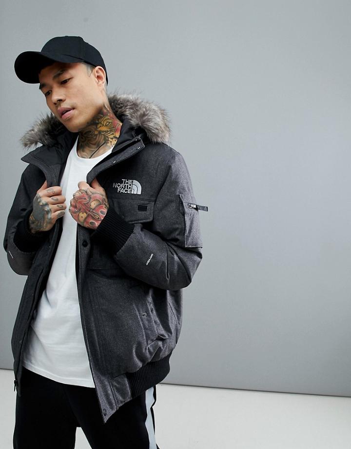 The North Face Gotham Bomber Jacket With Detachable Faux Fur Hood In Gray - Gray