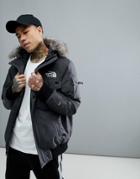 The North Face Gotham Bomber Jacket With Detachable Faux Fur Hood In Gray - Gray
