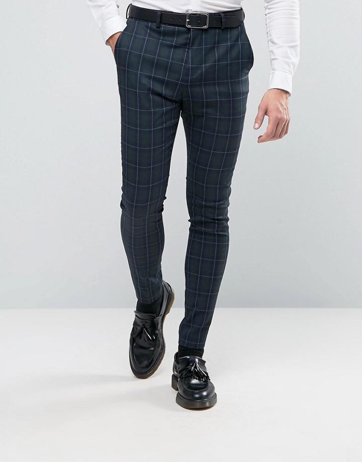 Selected Homme Super Skinny Suit Pants In Check - Green