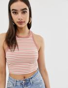 Asos Design Crop Tank With Cutaway Neck In Stripe - Multi