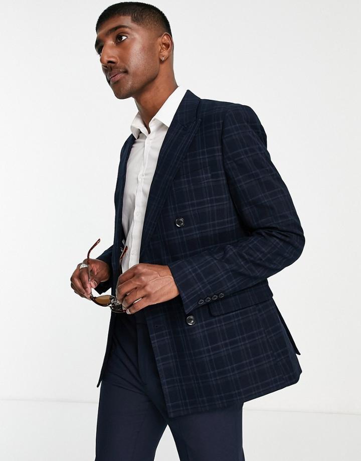 Gianni Feraud Single Breasted Blazer In Navy Grid Check