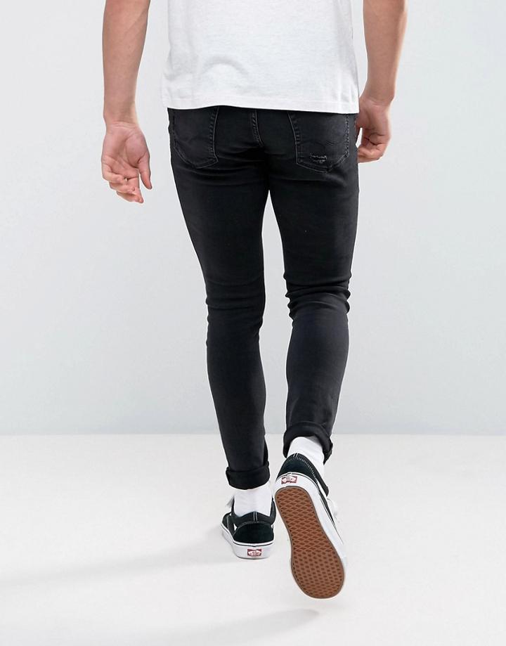Jack & Jones Intelligence Liam Skinny Fit Ripped Jeans In Black Wash